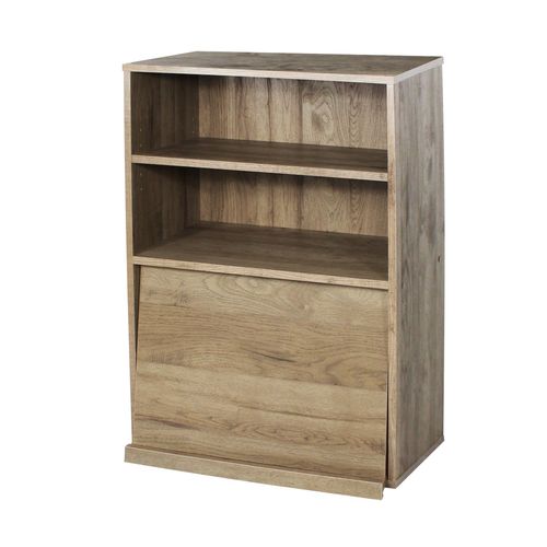 Iris Ohyama, Meuble De Rangement 2 tagres Et Une Niche  Porte Rabattable En Bois Mdf - Flap Rack Chr-1 - Brun Cendr, L59 X P40.9 X H83.6 Cm