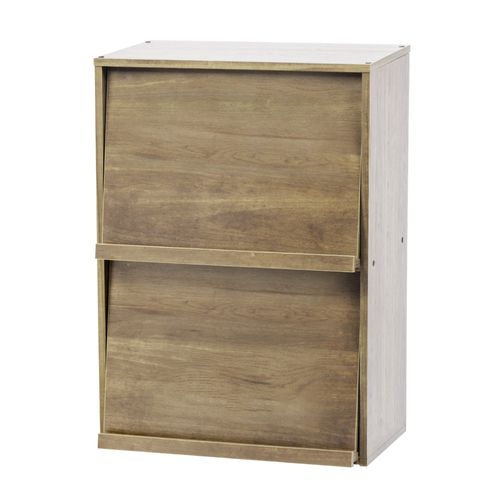 Iris Ohyama Meuble De Rangement 2 Niches  Porte Rabattable En Bois Mdf - Flap Rack Chr-2 - Chne Brun Cendr, L 59 X P 40,9 X H 83,6 Cm 531564