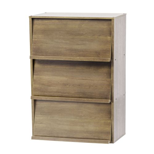 Iris Ohyama Meuble De Rangement 3 Niches  Porte Rabattable En Bois Mdf - Flap Rack Chr - 3 - Brun Cendr, L59 X P40.7 X H83.6 Cm 531565 Chne Brun Cendr