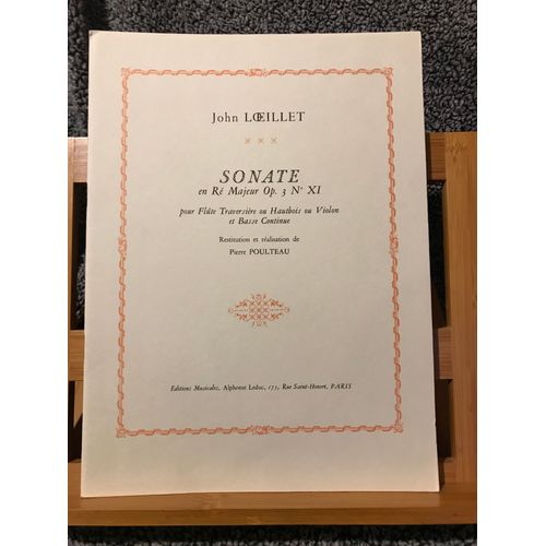 J.B. Loeillet Sonate R Majeur Op. 3 N11 Flute Basse Continue Partition Leduc