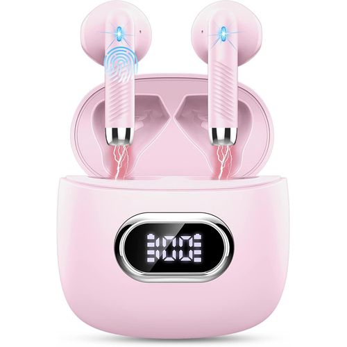 J52 Ecouteurs Bluetooth 5.3 Sans Fil, 2 Enc Mic, 42H Ip7 tanches, Usb-C Charge Rapide, Rose[BLU624063]