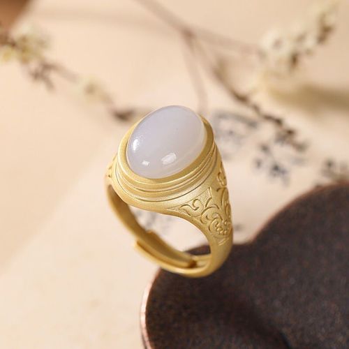 Jade Blanc Htian Naturel Incrust En Argent, Ouverture Rglable, Style Chinois Rtro, Design De Marque Charmant Pour Femmes