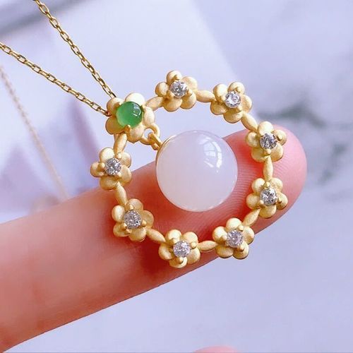 Jade Htian Naturel Blanc, Pendentif Fleur, Perles Rondes, Chane De Clavicule En Argent Sterling 925, Simple,  La Mode, Tout Assorti