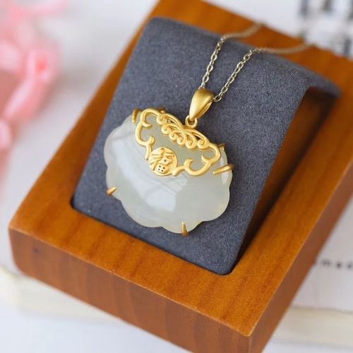 Jade Naturel Htien Blanc Fu, Serrure De Scurit, Pendentif En Argent Sterling S925, Style Ancien, Or Alluvial Pour Donner Un Cadeau  Maman
