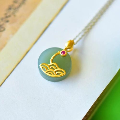 Jade Vert Htian Naturel En Argent Sterling S925, Pendentif Lotus Feuille, Mode, Simplicit Populaire, Style Ethnique J