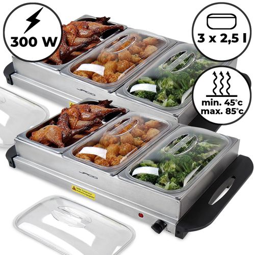 Jago Chauffe-Plats lectrique - Set De 2, En Acier Inoxydable, Maintien De La Temprature, 3x2,5 L - Chauffe-Buffet