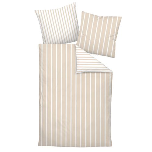 Janine Linge De Lit, 2 Pices - Modern Classics, Mako-Satin, Coton Merceris, Rversible, Rayures Blanc/Beige 155x220cm