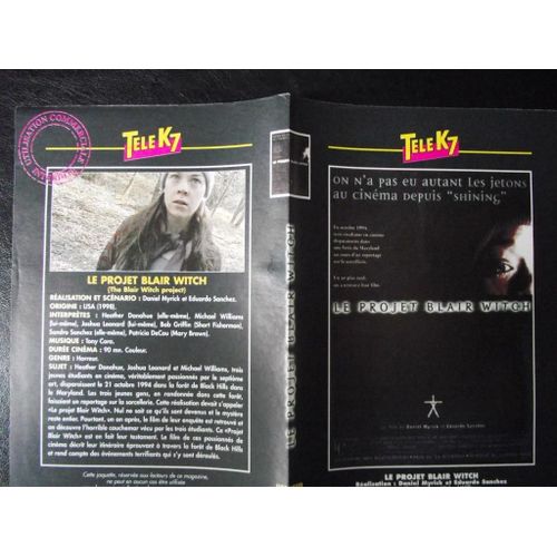 Jaquette Du Film.Le Projet Blair Witch(1998).Ralisation.Daniel Myrick Et Eduardo Sanchez Avec Heather Donahue Michael Williams Joshua Leonard Bob Griffin