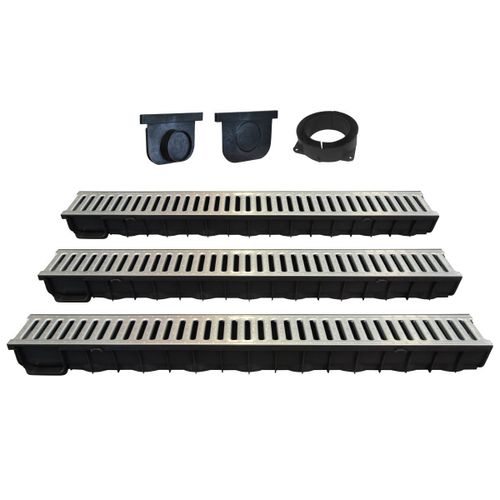 3 Caniveaux Jardibric De 1m + 3 Grilles + 2 Obturateurs+1connecteur Dim Intrieur L 92mm X H 66mm Classe A15