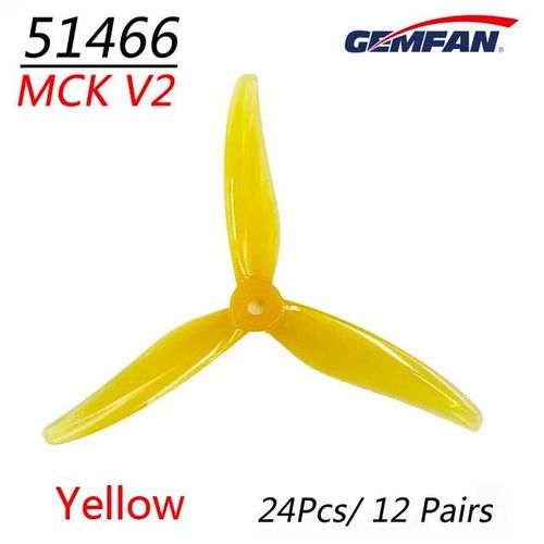 Jaune De 12 Paires - Gemfan 51466 V2 5 Pouces 3 Lames/Trois Lames, Accessoires D'hlice Cw Ccw Moteur Sans Balais Fpv, Hlice Pour Drone De Course Fpv 24 Pices/12 Paires