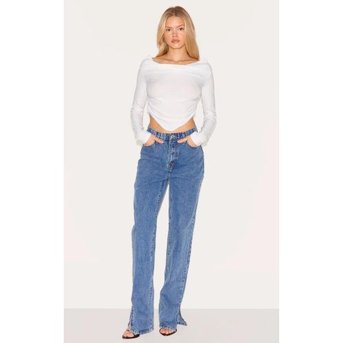 Jean Bleu Effet Vintage  Ourlet Fendu, Vintage Dlav