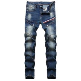 Jeans Fashion Stretch Homme Coupe Droite Multi poches Pantalon en Denim Effet Blanhe et Delave Rakuten