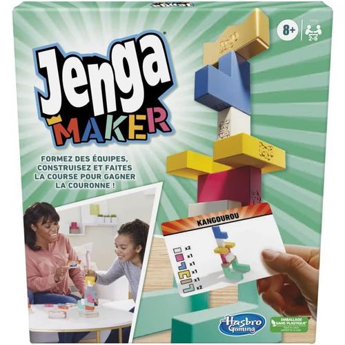 Jenga Maker, Tour d'empilage avec Blocs en Bois Massif vritable, Jeu pour Enfants,  partir de 8 Ans, pour 2  6 Joueurs Multicolore Taille Unique