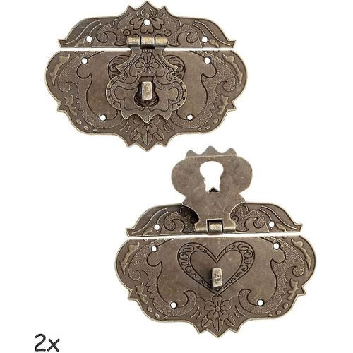 Jeu De 2 Fermoirs En Fer Bronze Ancien, Fermoirs De Meubles, Raccords Pour Cadenas Rideaux, Serrures Sur Cappans Et Botes Coulissantes, 95 X 73 Mm Avec Vis, Set O