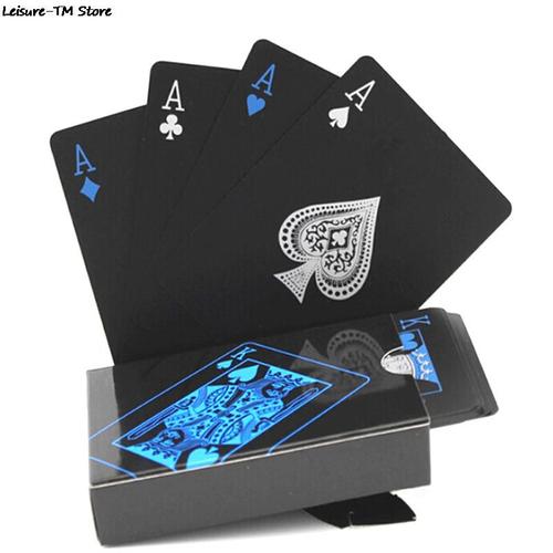 Jeu De Cartes  Jouer En Plastique, 54 Pices, Pvc tanche, Noir Pur, Bote Emballe, Outil De Tours De Magie Classique Deck Poker