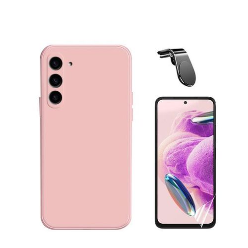 Jeu De Films En Verre Tremp De La Couverture 5d + Cas De Silicone Liquide + Support Magntique L Voiture De Conduite Scuritaire Phonecare Pour Samsung Galaxy S24 5g - Rose