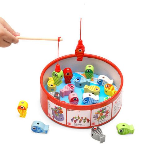Jeu De Pche En Bois 3-En-1, Blocs De Construction D'quilibre Jenga, Baril De Perles, Jouets ducatifs Pour Enfants