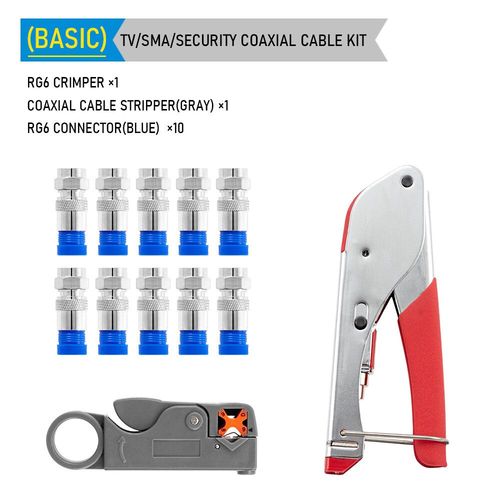 Jeu de pinces  sertir les cbles coaxiaux RG6,dnudeur de fil,kit d'outils de sertissage avec connecteurs de compression F - Type Basic #B