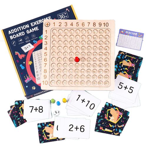 Jeu de societe de mathematiques, table en bois educative, jeu de societe de cent, jouets de comptage pour enfants et tout-petits, planche d'addition
