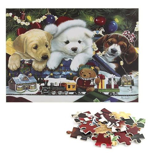 Jeu ducatif Intellectuel Cratif, 1000 Pices, Puzzle  Assembler, Chiens De Nol, Chiot, Cartes  Jouer, Cadeau De Nol