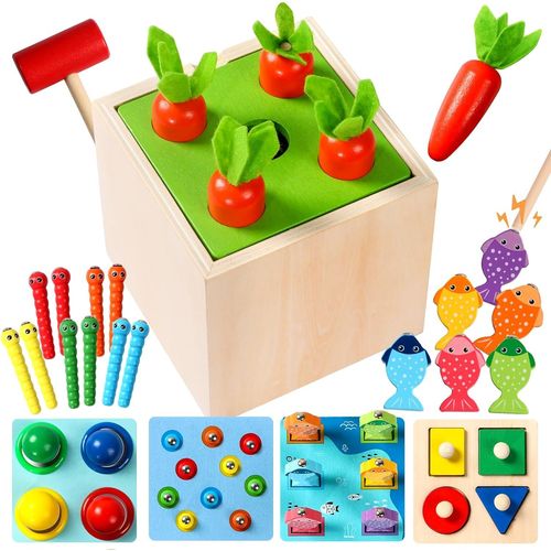 Jeux Montessori 1 2 Ans Bois,Jouet De Chute De Balle,Rcolte De Carottes, Ver Attrape,Jeu De Pche,Sensoriel Cadeaux Pour Bb 1 2 3 Ans
