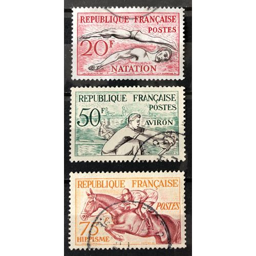 Jeux Olympiques - J.O. Helsinki 1953 - Natation 20f (Trs Joli N 960) + Aviron 50f (Trs Joli N 964) + Hippisme 75f (Trs Joli N 965) Obl - France Anne 1953 - Brn83 - N33271