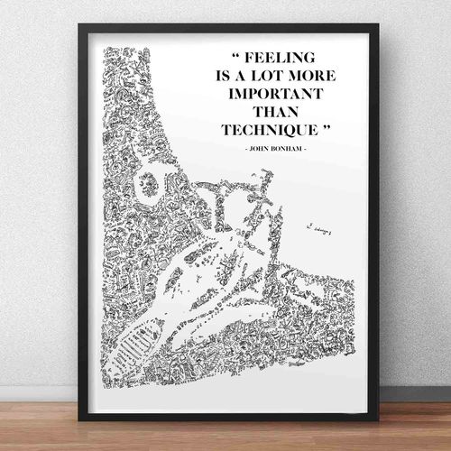 John Bonham - Affiche A4 Avec La Citation Du Batteur Qui A Revolutionn Le Rock - Biographie En Portrait - Stencil Et Bande Dessine - Dessin Biographie - Feeling Technique