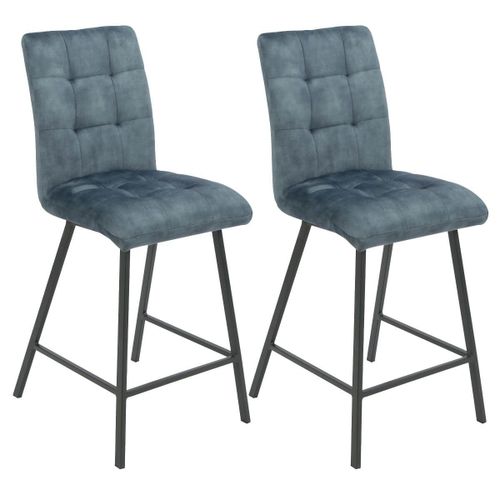 John - Lot De 2 Tabourets De Bar Capitonns Bleu Gris