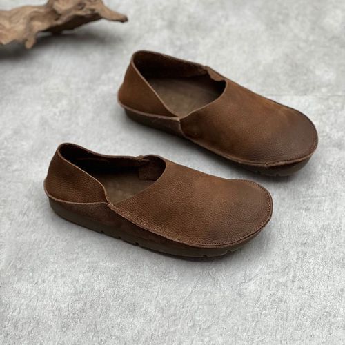 Johnmobretro-Chaussures Plates Peu Profondes En Cuir Vritable Pour Femmes,Mocassins Ronds Dcontracts,Faits  La Main,Semelle Souple,Document Solide,Parker,2024 - 40