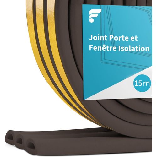 Joint Fenetre Porte Isolation 15M,9mm(L) X 6mm(H) Joint de Porte d'Entre anti Froid Mousse Adhsif Caoutchouc Calfeutrage Joint pour Isolante Froid,Bruit,Preuve de Collision (15M Marron)