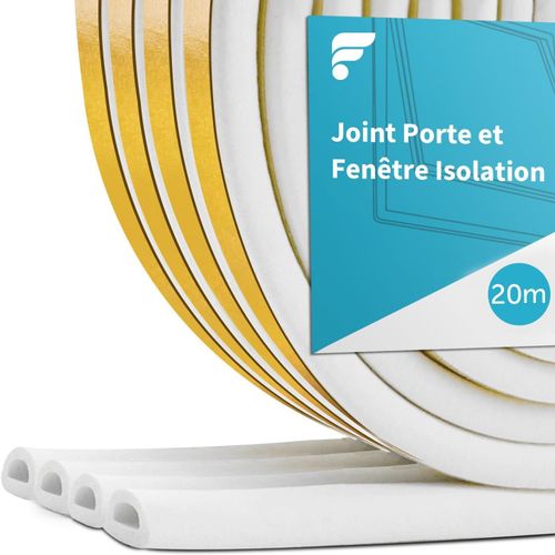 Joint Fenetre Porte Isolation 20M,9mm(L) X 6mm(H) Joint de Porte d'Entre anti Froid Mousse Adhsif Caoutchouc Calfeutrage Joint pour Isolante Froid,Bruit,Preuve de Collision (20M Blanc)