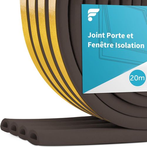 Joint Fenetre Porte Isolation 20M,9mm(L) X 6mm(H) Joint de Porte d'Entre anti Froid Mousse Adhsif Caoutchouc Calfeutrage Joint pour Isolante Froid,Bruit,Preuve de Collision (20M Marron)