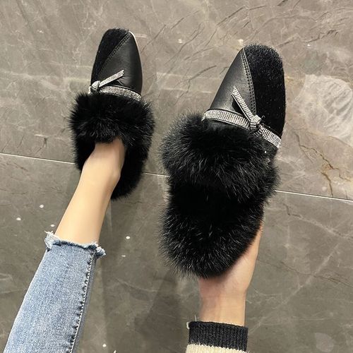 Joker Plus-Chaussures Plates Chaudes Et Confortables En Coton Pour Femme,Poils De Lapin,Strass,Lok Fu,Mao Mao,Hiver 2023 - 37
