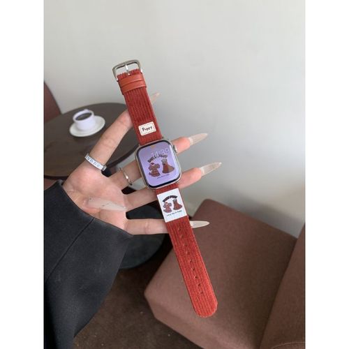 Joli Cuir Souple En Velours Ctel Imprim Automne Et Hiver Adapt  La Gnration Apple S10 Applewatch9iwatch8765-Rouge - Applicable : Huawei Gt3pro-43 Mm