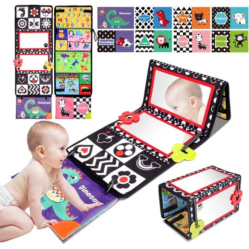 Jouet Bebe 0-18 Mois, Jouet Bebe 6 Mois Miroir Eveil Montessori Noir et Blanc Jouets Sensoriels, Montessori Jouet, Jeux avec Miroir Pliable Jeux Eveil Bebe Jouet Bebe 1 an Nouveau n Cadeau.[G246]
