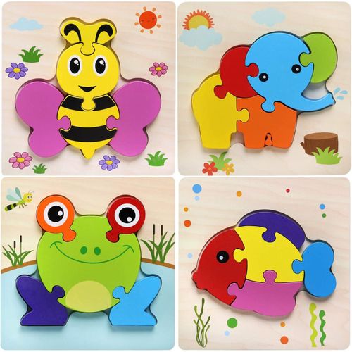 Jouet Bb - Puzzles en Bois, Jouets Montessori Enfant 1 2 3 4 Ans, Bebes Animaux Jeux Educatif Apprentissage, Puzzle  Encastrements, avec Cadre