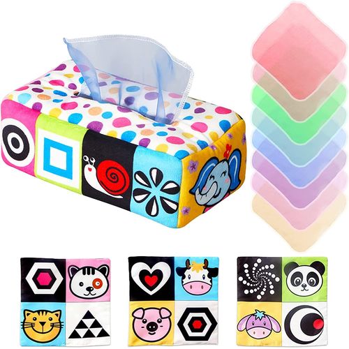 Jouet Boite A Mouchoir Interactive, Jouet Sensoriel Bebe 6 Mois,Jouet Eveil Bebe 1er Age Avec Couleurs, Textures, Sons(lphant)
