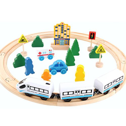 Jouet De Circulation Sur Voie Ferre En Bois, 26 Pices, Blocs De Construction Pour Enfants, Jouet De Circuit De Train lectrique Rc Paysage Urbain, Ensemble De Jouets De Chemin De Fer