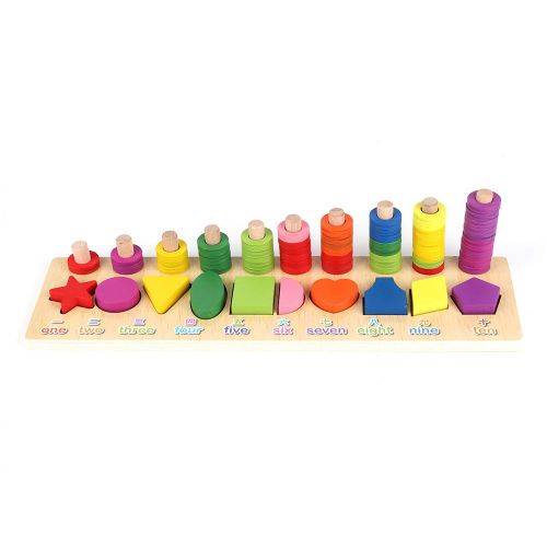 Jouet Educatif En Bois Pour L'apprentissage Cognitif Et La Classification Des Formes Numeriques Colorees (2#)