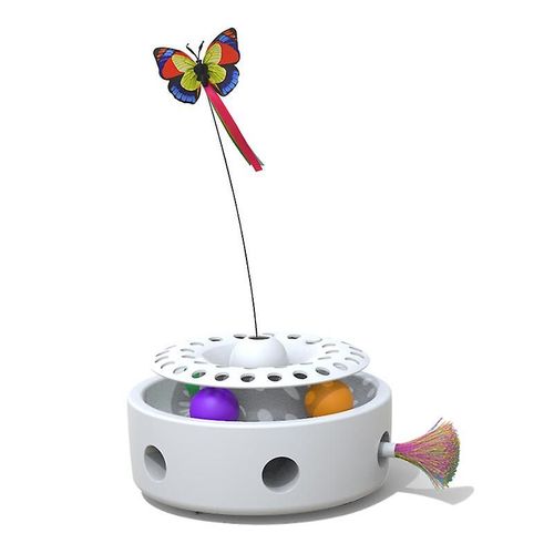 Jouet lectronique Intelligent 3 En 1 Pour Chaton Papillon Flottant, Plumes D'embuscade Se Dplaant De Manire Alatoire, Boule De Piste De Cloche D'herbe  Chat Blanche