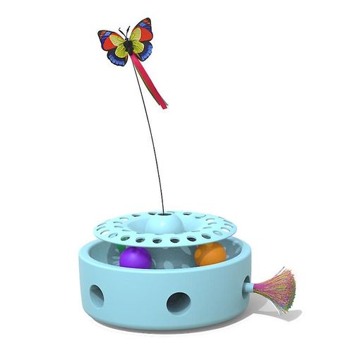 Jouet lectronique Intelligent 3 En 1 Pour Chaton Papillon Flottant Plumes D'embuscade Se Dplaant De Manire Alatoire Boule De Piste De Cloche D'herbe  Chat Bleue