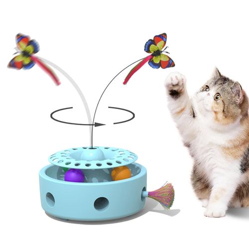 Jouet lectronique Intelligent 3 En 1 Pour Chaton Papillon Flottant, Plumes D'embuscade Se Dplaant De Manire Alatoire, Boule De Piste De Cloche D'herbe  Chat Bleue