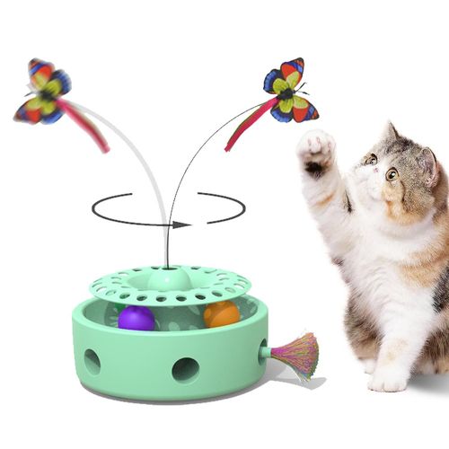 Jouet lectronique Intelligent 3 En 1 Pour Chaton Papillon Flottant, Plumes D'embuscade Se Dplaant De Manire Alatoire, Boule De Piste De Cloche D'herbe  Chat Verte