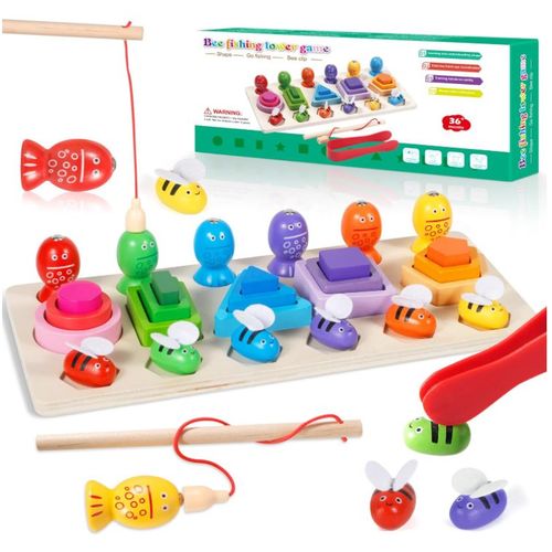 Jouet Enfant Montessori -3-En-1 Jeu De Pche En Bois Avec Aimant, Favorise La Motricit Fine, La Crativit, Jouet Pour Enfants  Partir De 3 Ans
