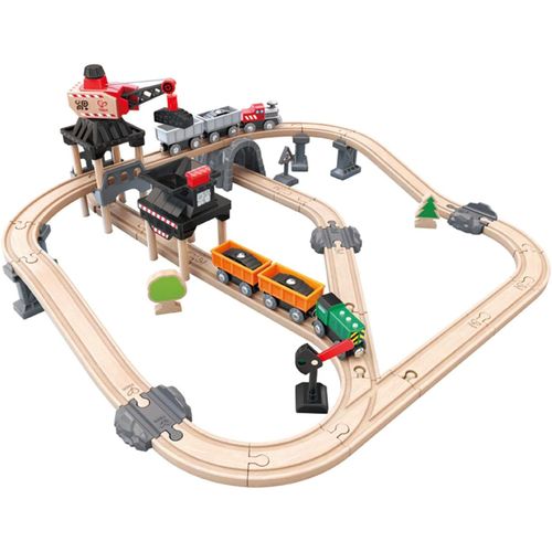 Jouet Hape Ensemble Circuit Train De La Mine - 64 Pi Ces Train Locomotive Wagons Et Marchandises Grue Signalisation