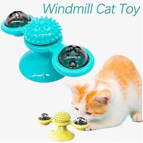 Jouet Pour Chat Moulin  Vent Avec Cloches, Jouet Interactif Avec Ventouse (Bleu)