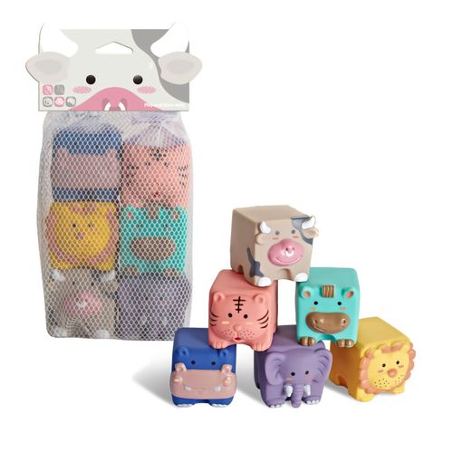 Jouet Sensoriel Pour Bebe, Sans Bpa, Doux, Dentition, Dessin Anime, Jouet De Bain A Empiler Pour Bebe De 0 A 1 An, Lot De 6 Animaux De La Foret En Sac