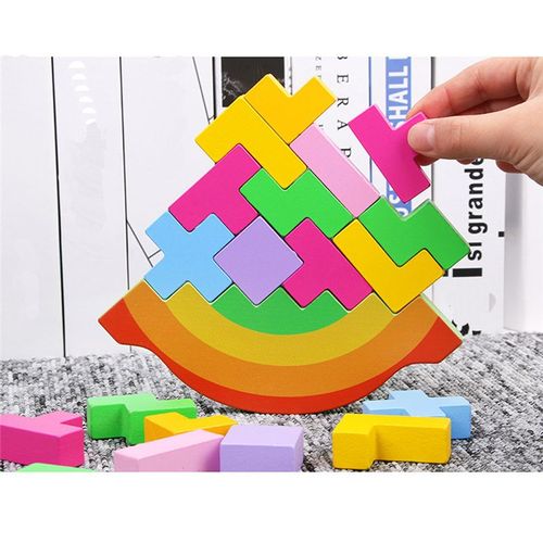 Jouets D'quilibre Colors En Bois, Hauteur D'empilage 3d, Puzzle Tetris, Jeux De Construction Cognitive Pour Enfants En Bas ge, Cadeaux