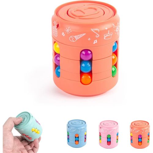 Jouets De Cube De Haricots Magiques Rotatifs, Jouets De Dcompression De Cube Magique De Spinner De Fidget Cube Magique Du Bout Des Doigts Jouets De Puzzle De Haricots Magiques De Rotation  Main Finge Orange