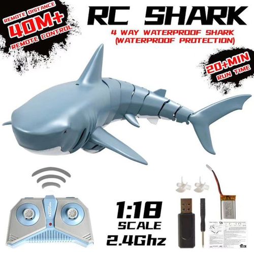 Jouets De Simulation De Requin Rc 2.4g, Bateau De Requin, Tlcommande, tanche, Rechargeable Par Usb, Pour Piscine Et Salle De Bain, 1:18, Nouveau